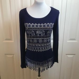 23 Love Street Navy Fringe Elephant Top sz XL jrs